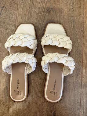 Time and Tru Women's Cream Braided Double-Strap Slides